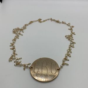 Vintage initial “LBC” necklace gold tone, main piece 2”, 18” chain.